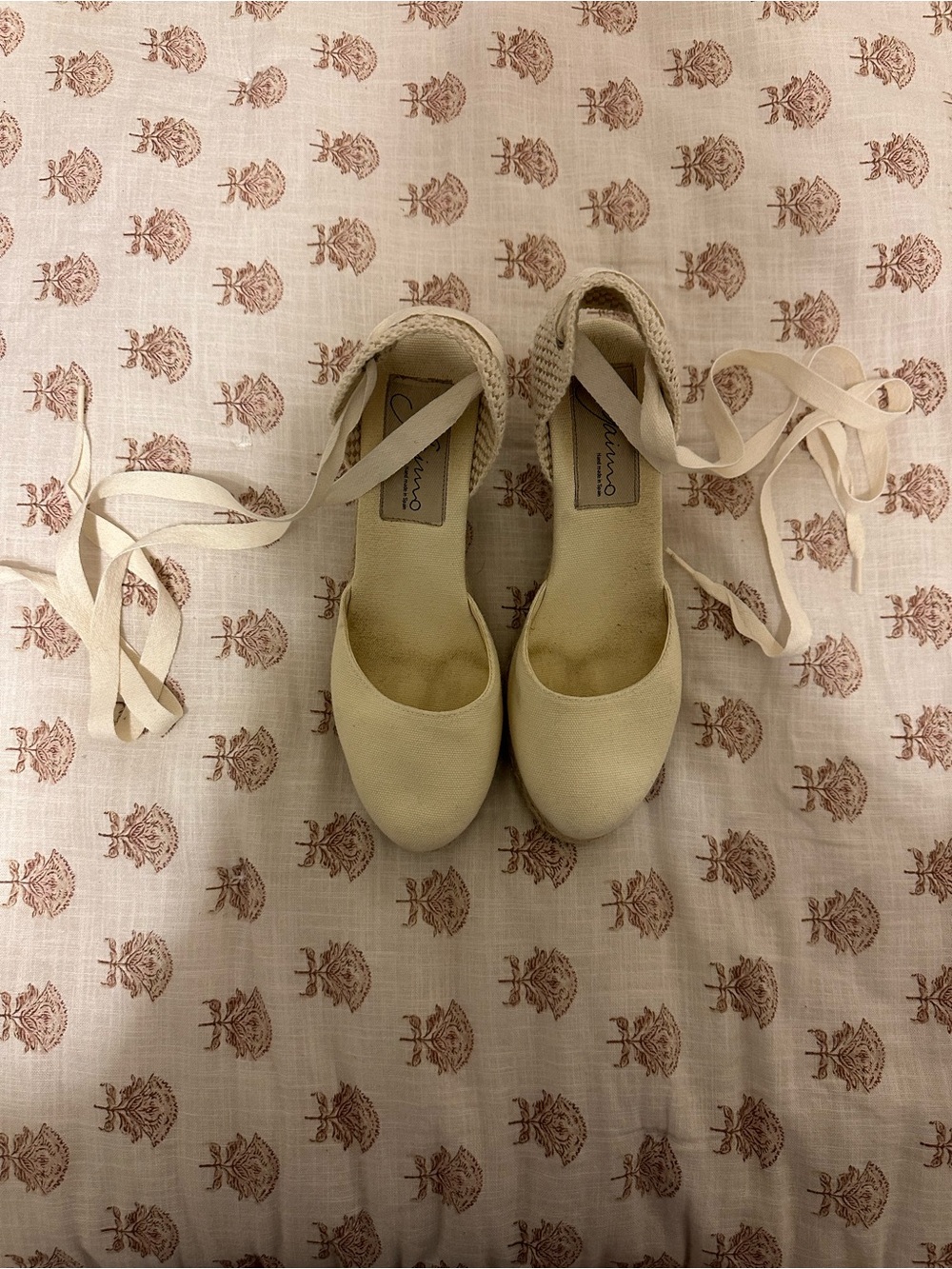 GAIMO Cream Espadrille Lace-Up Wedges